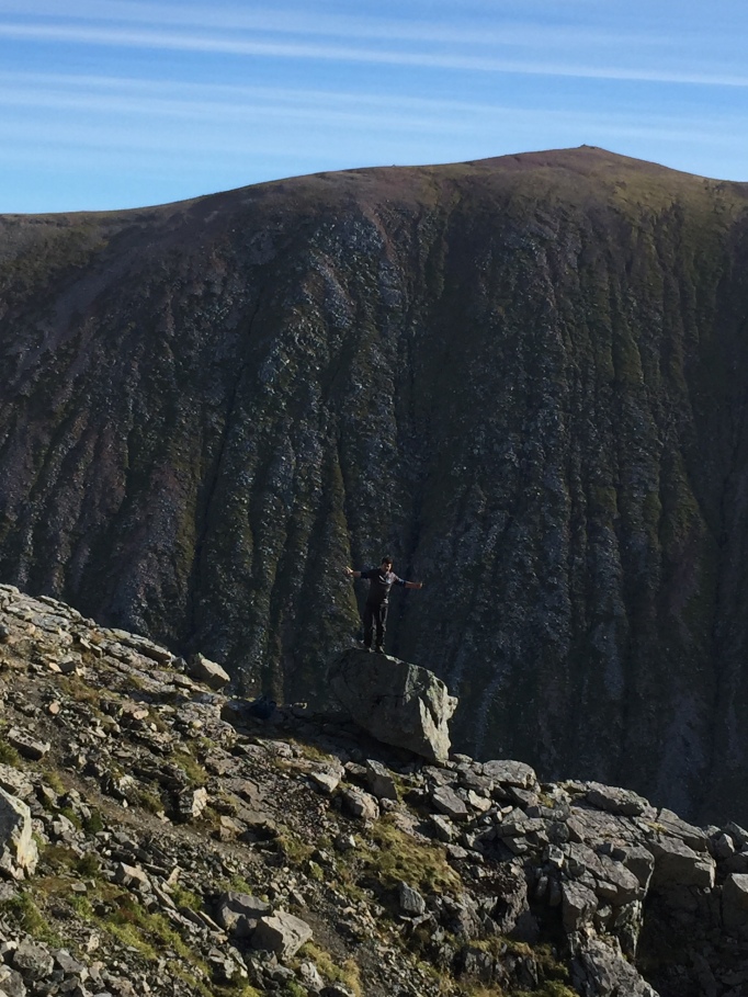 Plenty of posing - our descent route behind from Carn Mor Dearg!